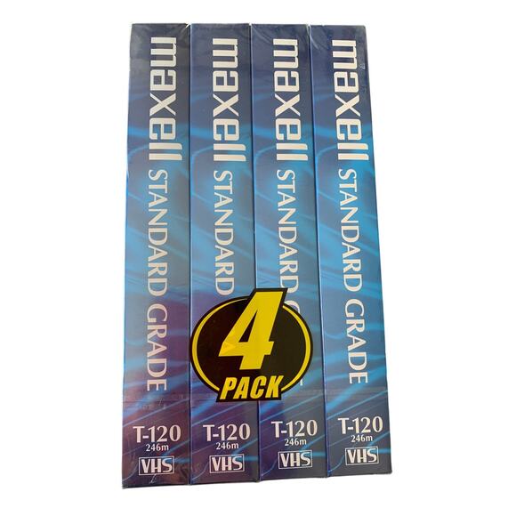 Maxell 6 Hour T-120 4 Pack Blank Standard Grade VHS Tapes Factory Sealed - Picture 1 of 7